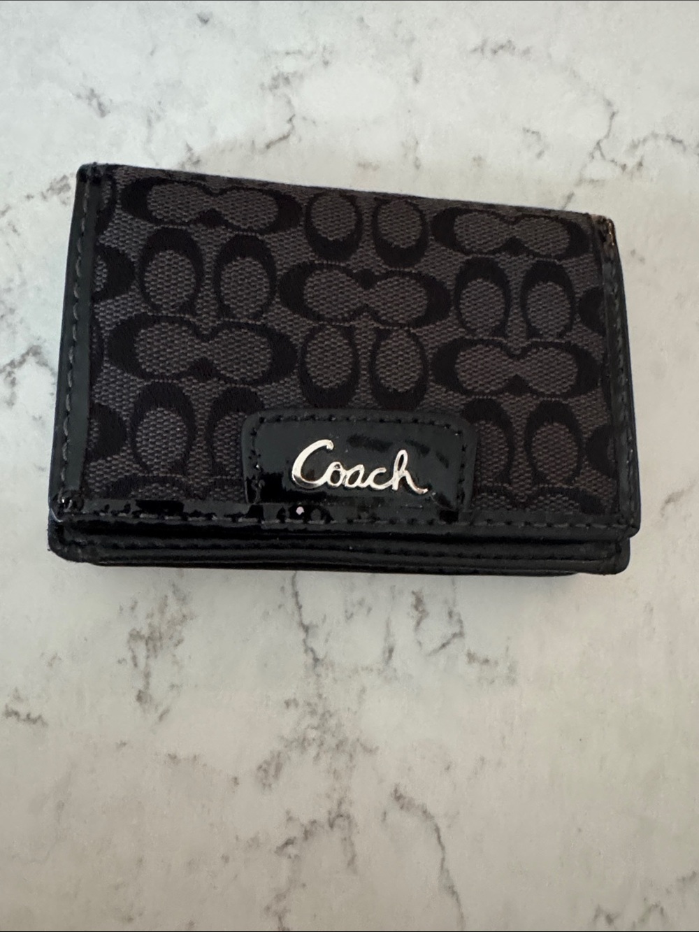 Coach Black and Charcoal Signature Trifold Card Case